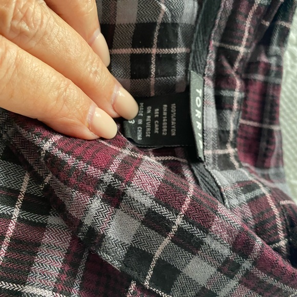 Torrid Burgundy Plaid Shirt with Lace Detail - Picture 11 of 13